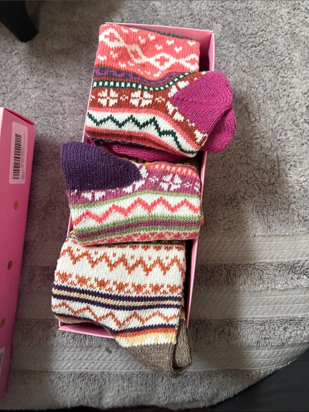 New in box Patterned Cotton Blend Crew Socks - Pink, Purple, Coral